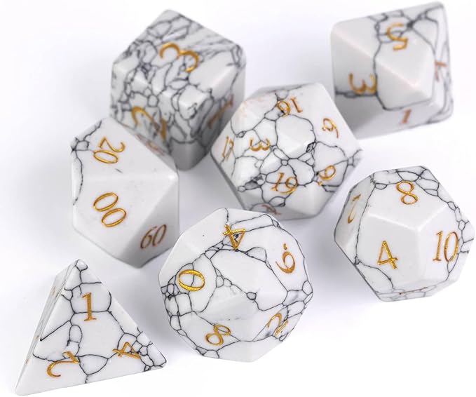 UDIXI Howlite Stone Dice Set D&D 7PCS Gemstone Dice Polyhedral DND Dice with Gift Case for Dungeons and Dragons Role Playing Games Tabletop Games