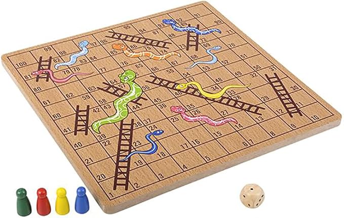 The Dreidel Company Classic Wooden Board Games, Great for Prizes, 10" (10" Wooden Snakes & Ladders)