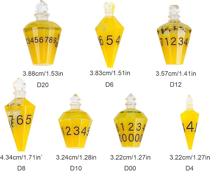 7PCS Potion DND Dice Set,Transparent Sharp Edge Dice Set D&D RPG Polyhedral Die,for Dungeons & Dragons, Pathfinder, and TTRPG Roleplaying Games.(Yellow)