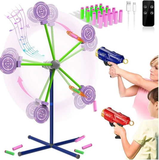 2-Player Shooting Game Toy, Foam Dart Toy Gun with Auto Reset Rotating Shooting Target, Ideal Gift for Kids Ages 6,7,8,9,10+ Pink