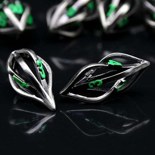 Arcanum Dungeons and Dragons Dice Hollow Metal Dice D&D Polyhedral Cool RPG Dice for Role Playing D&D Gift D20 D12 D10 D8 D6 D4 (Arcanum Green Number)