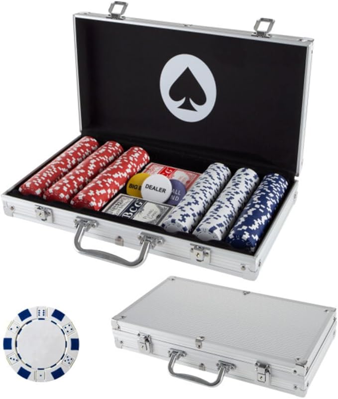 Poker Chip Set - 11.5g Poker Set with Cards, Buttons, Carrying Case, and 300 Poker Chips for Texas Hold'em and Blackjack Games by Trademark Poker