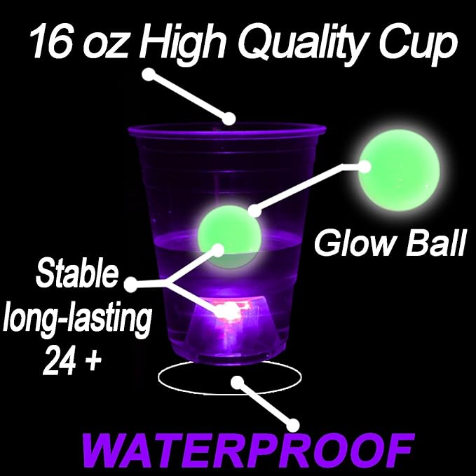 22 Pcs Set Orange & Purple Board Games for Glow Indoor,Outdoor Yard Games for Adults, with 6 Glow Games Theme Balls, Cup and Ball Game Lawn Games (16 oz)