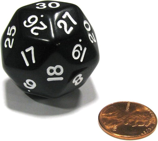 Koplow Games Triantakohedron D30 30 Sided 33mm Jumbo RPG Gaming Dice - Black w White Number