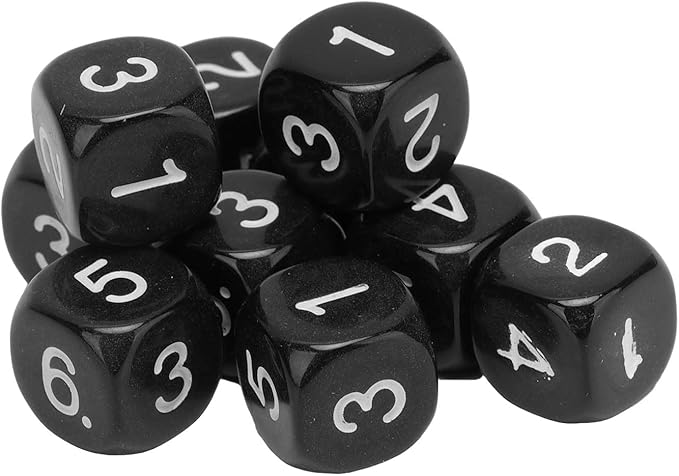 Number Dice, 20PCS Plastic 6 Sided Game Dice 16mm Round Corner Polyhedral Dice Set for Numeral Teaching Board Games (Black)