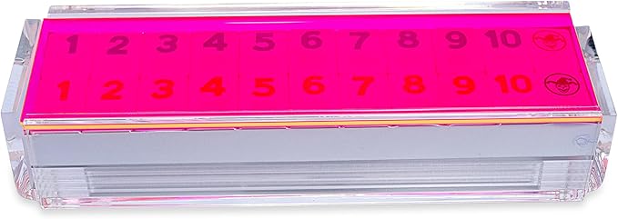 Luxury Rummy Tile Set Game in Handmade Acrylic Case with 4 Racks Included (Neon Pink)