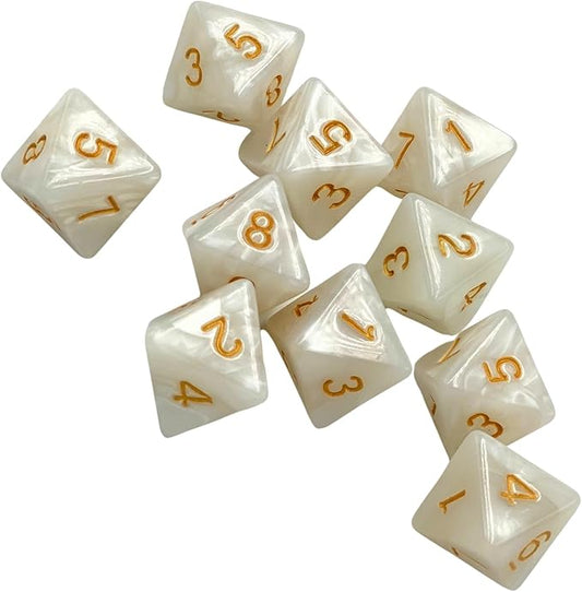 10 Pieces D8 Polyhedral Dice Set - 8 Sided Dice with Numbers | Ideal for Board Games, Classroom Activities, Party Table & Gaming Fun (Color: White, Size: 1.6cm/0.63in)