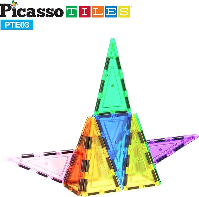 PicassoTiles Magnetic Building Block Set Isosceles Triangle Magnet Tiles Construction Toy STEM Learning Kit Educational Playboard Prek Pretend Play Stacking Blocks Child Brain Development PTE03