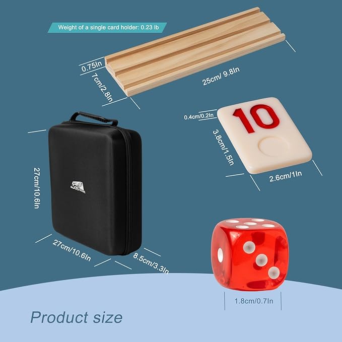 6-8 Players Rummy Cube Game with 8 Wooden Card Stands, 214 Colorful Rummy Cards, Exquisite Portable Box and Velvet Bag, Suitable for Family Gatherings and Travel Game Sets