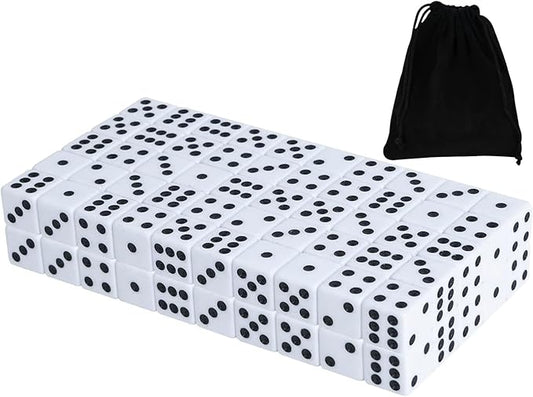 50 Pack 16MM White Dice - Six Sided Standard Opaque White Dice with Black Pips Dots for Board Games