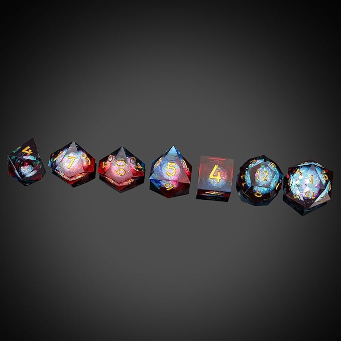 7PCS DND Dice Set,Liquid Core Sharp Edge Dice Set D&D RPG Polyhedral Die,for Dungeons and Dragons Games Roleplaying Games Pathfinder,with Gift Box(Liquid Core-Blue with Red)