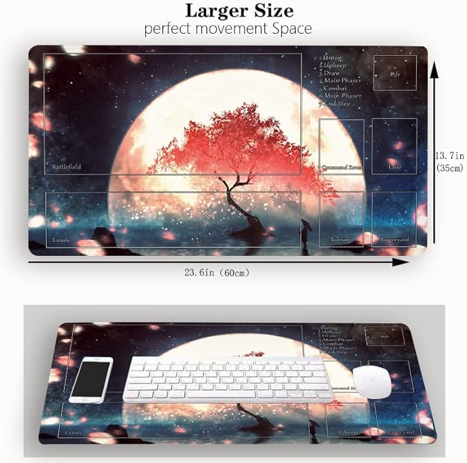 MTG Playmat, Game Play Mat for MTG TCG 24 x 14 inches Trading Card Inked Game Playmats with Storage Bag Smooth Rubber Surface Battle Game