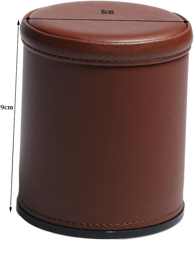 Leather Dice Cup Set Felt Lining Quiet Shaker with 5 Dot Dices for Farkle Yahtzee Games,Brown