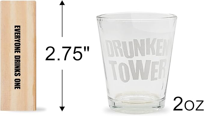 ArtCreativity Tumbling Tower Drinking Games for Adults, with 4 Glasses and 60 Wooden Blocks with Challenges, Fun House Adult Party Games for Game Night, Great Gift Idea for Everyone