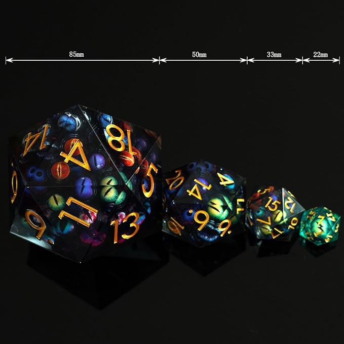 85MM Large Dragon Eyebal Dice, DND 85mm Jumbo D20 with Gift Case, Sharp Edge Polyhedral Dice for Dungeons and Dragons(Mixed Colors Eyeball-Small Eyeball)
