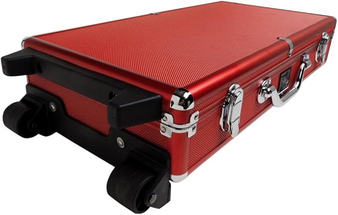 Set - Wheeled Aluminum Case - (White Tiles - Pusher Arms) American Mahjong Game Set, Red