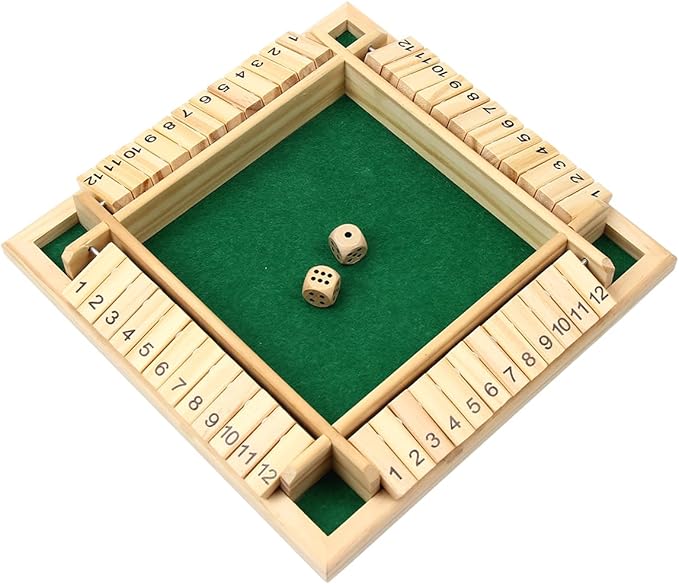 Wooden Shut The Box Game, 12-Number Dice Game for 2-4 Players, for Parties and Friends Gatherings, Classic Tabletop Board Game