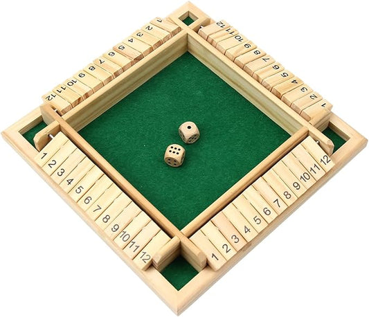 Wooden Shut The Box Game, 12-Number Dice Game for 2-4 Players, for Parties and Friends Gatherings, Classic Tabletop Board Game