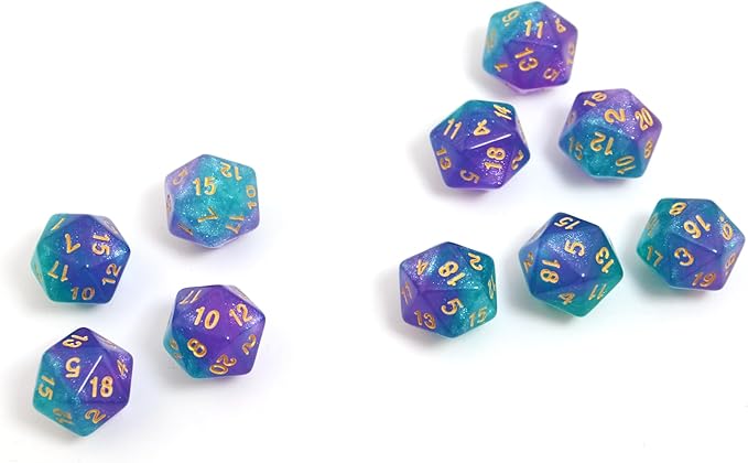 SmartDealsPro 10-Pack 20 Sided Dice D20 Polyhedral Dice for DND RPG MTG Table Game (Glitter Green-Purple)