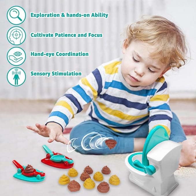 Poop Toys, Famliy Shooting Game, Funny Creativity Family Game, for 4-10 Year Old Kids Boy Girl, Include 1 Toilet Bowl, 2 Dexterity Launchers, 12 Soft Plastic Toy Poops for Children