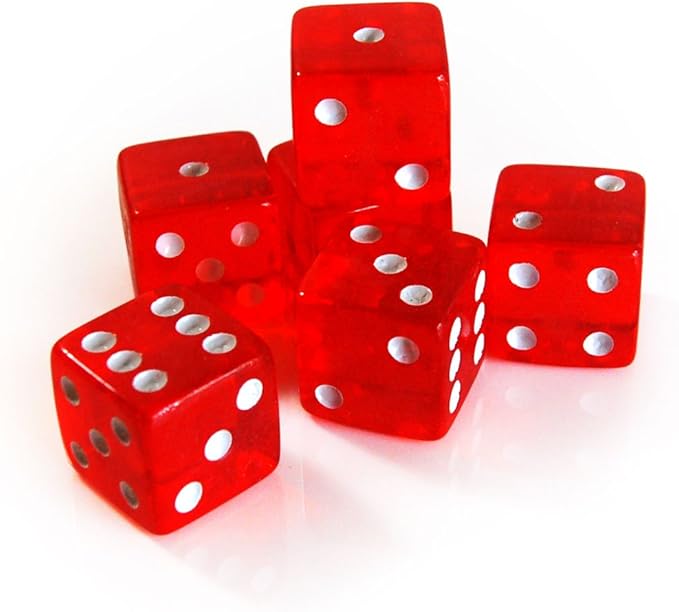 19mm Gaming Dice D6 Six-Sided Transparent Casino Dice (Red, 10pcs)