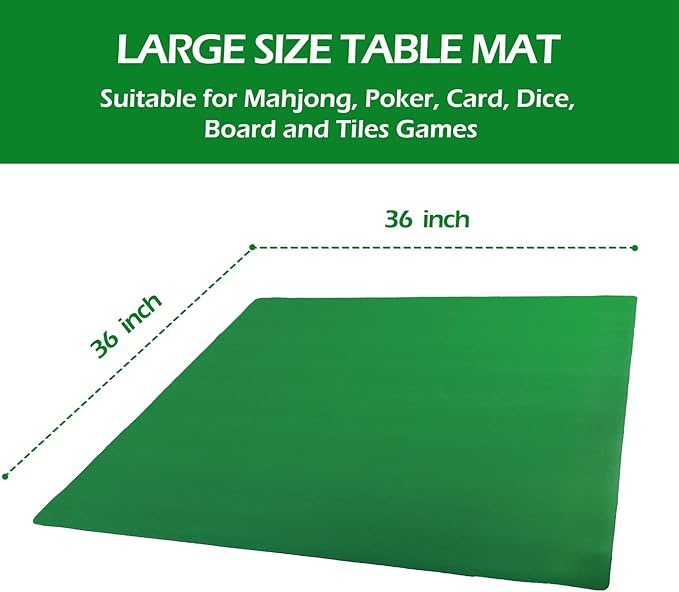 Mahjong Mat, Non-Slip & Noise Reduction Mahjong Table Mat, Game Mat with Carrying Bag & Dice (Green, 35" L x 35" W)