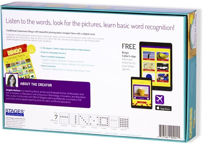 Stages Learning Materials Link4fun Real Photo Everyday Objects Bingo for Family, Preschool, Kindergarten, Elementary Education: 36 Picture Cards + App