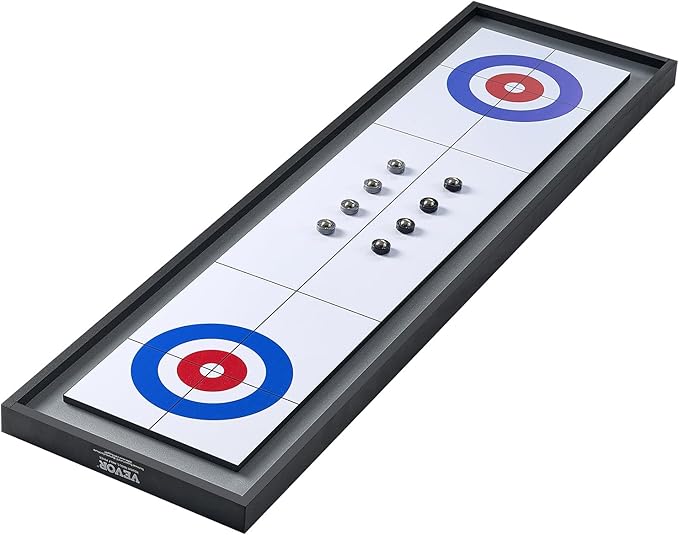 VEVOR Shuffleboard and Curling 2 in 1 Board Games, 45" Portable Tabletop Set, Two Sided Tabletop Shuffleboard with 8 Rolling Pucks, Shuffleboard and Curling Combo Game Set for Kids and Family