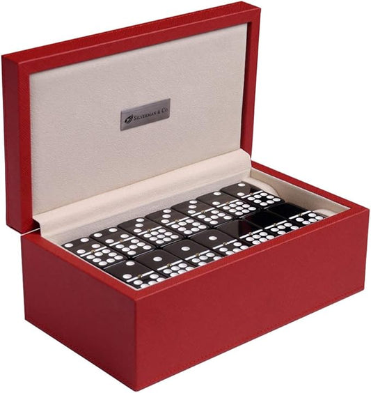 Silverman & Co. Double 9 Large Black Domino Set - Red Case