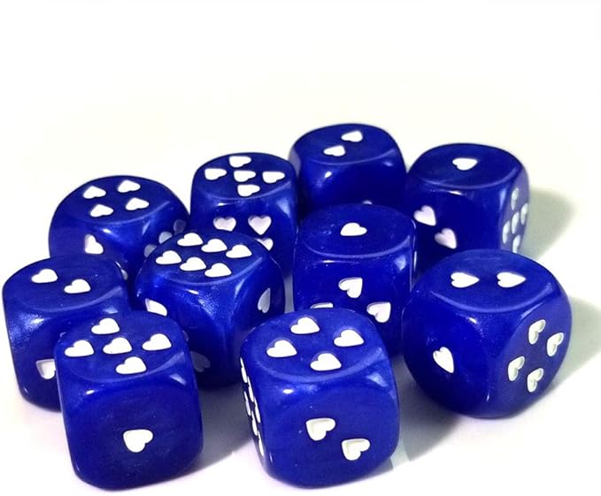 D6 16mm Six Sided Gaming Dice for Board Games, Activity, Casino Theme, Party Favors, Toy Gifts Marbleized Dice -Blue Marbleized Heart Cirrus (10 pcs)
