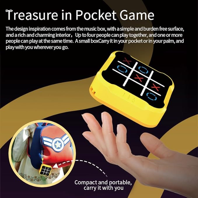 Tic Tac Toe Game, 4 in 1 Handheld Educational Game Machine, Electronic Tic Tac Toe Game for Education and Memory Growth, Home, Toy Board Game for Kids and Adults (Yellow)
