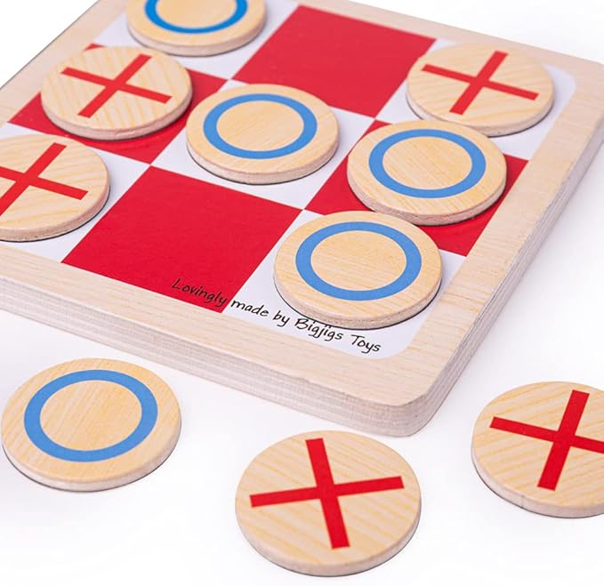 Bigjigs Toys, Wooden Noughts and Crosses Game, Tic Tac Toe, Board Travel Games, Pocket Money Toys
