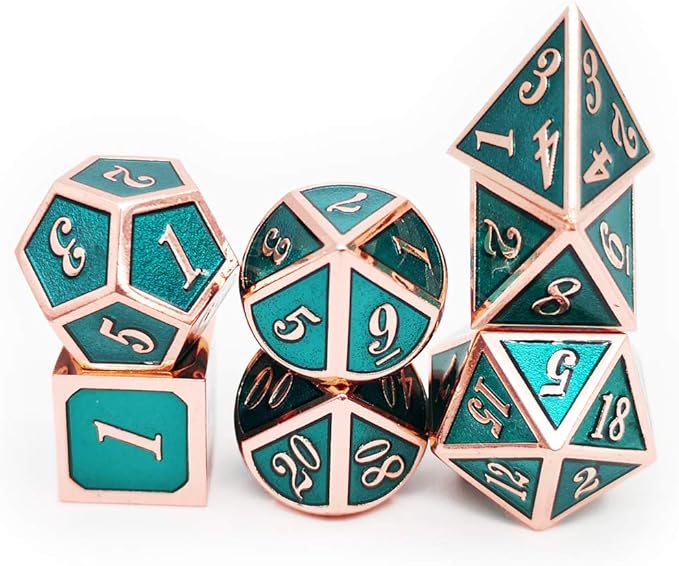 Haxtec DND Metal Dice Set Copper Teal Polyheral Dice for RPG D&D Dungeons and Dragons Gifts W/PU Leather Dice Bag