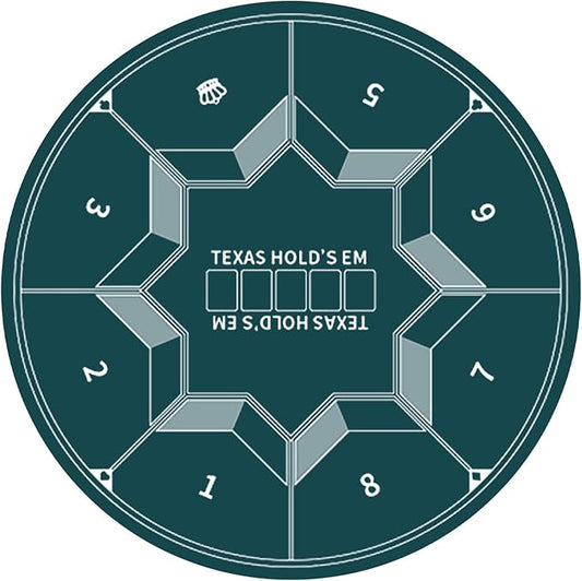 nuveti 24/31/47/55/63inch Round Poker Mat for Texas Holdem | Portable Poker Table Top with Art Deco Layout Print 6-8 Player Game Layout Mat to Play Cards, Poker Games, Blackjack, Casino