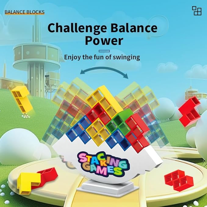 48 PCS Tetra Board Game for Kids and Adults, Balance Stacking Game for 2 Players+ Party, Family and Friends,Tower Stack Team Building Blocks Toy