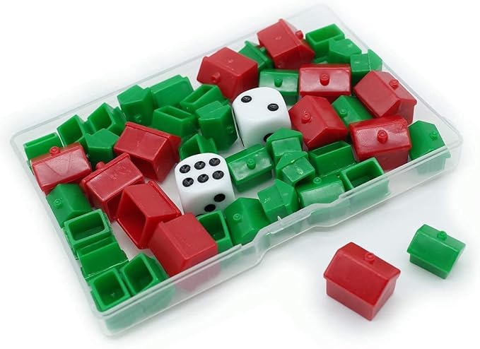 46 Pieces Game Replacement Pieces Games Hotels Houses and Dice, Game Set of Plastic