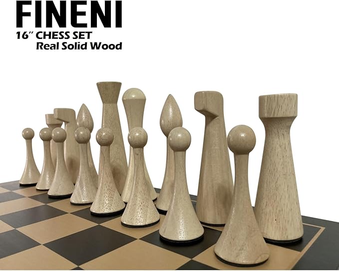 Luxurious 16 inch Real Luxurious Dark Colored Solid Wooden Chess Set. Durable Handmade Chess Board Game Sets with Storage Slots for 4.2” Weighted & Elegant Designed Wooden 34 Pieces (C16D)