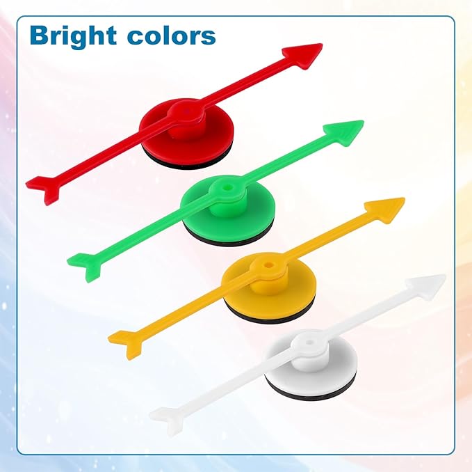 12pcs Arrow Game Spinners, 4 Colors Plastic Spinner Game Pointer Accessories Magnetic Spinners for Classroom Board Game Spinners for Activities DIY Projects (Green, Yellow, Red, White)