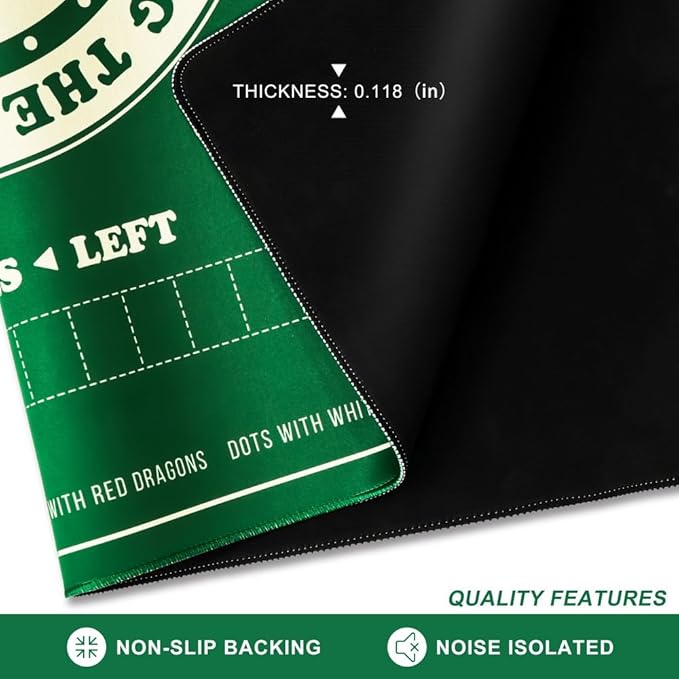 Mahjong Mat with Rules for Table,Non-Slip and Silent,Comes with 2 Dice and 1 Coral Velvet Mahjong Mat Storage Bag (Green)