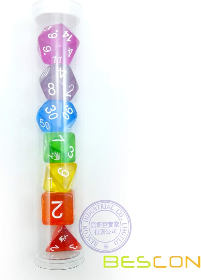 Bescon Colorful Unicorns Rainbow Sparkled Polyhedral D&D Dice Set of 7 RPG Role Playing Game Dice 7pcs Set