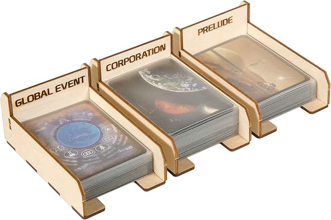 The Broken Token Terraforming Mars Compatible Expansions Game Organizer - Wood Storage Box with Multiple Trays & Card Shoe - Wooden Game Organizer