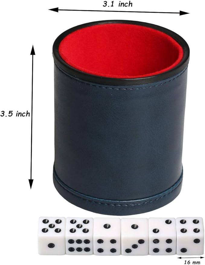 Navy Leatherette Dice Cup Set with 6 Dice Felt Lining Quiet in Shaking for Playing Liars Dice Farkle Yahtzee Board Games
