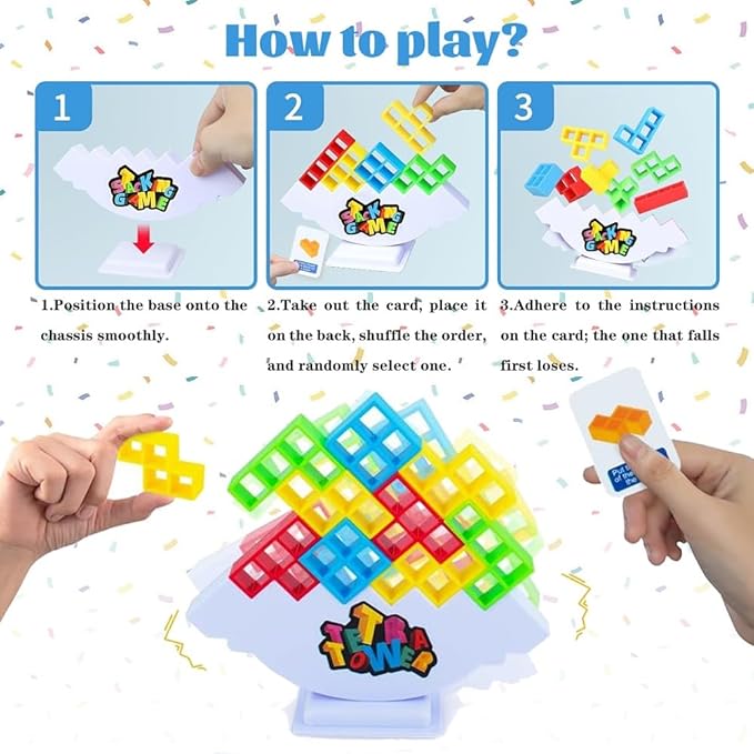 Tetra Tower Game 48 PCS: Family Fun Balance Stacking Game, Cooperative Play Stack Attack Game, Tetra Tower Games for Kids, Ideal for Parties, Travel, Kids Games, and Board Games