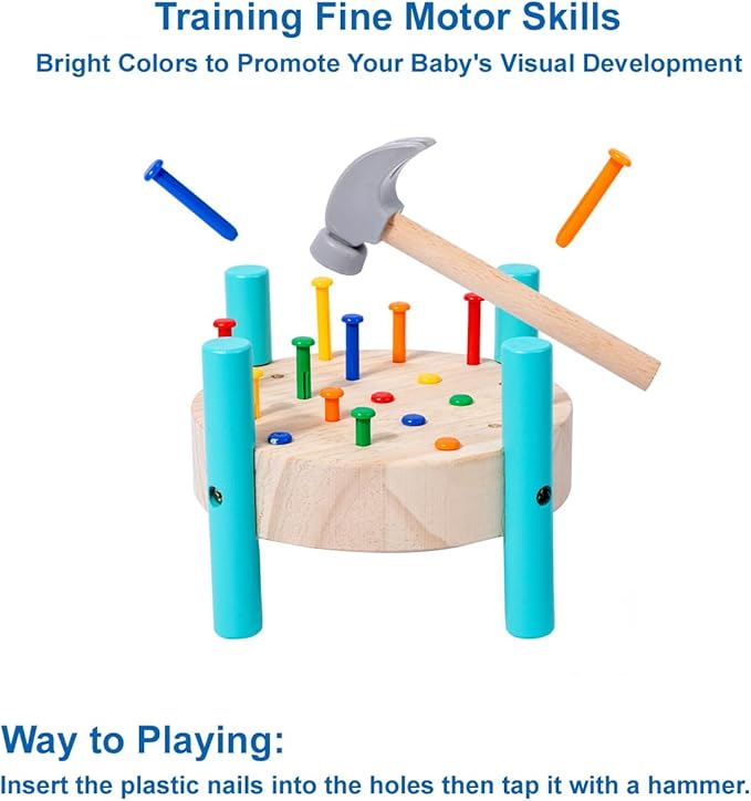 Wooden Baby Workbench Pounding Hammer Toy for Toddlers,STEM Educational Preschool Learning Toys for Kids