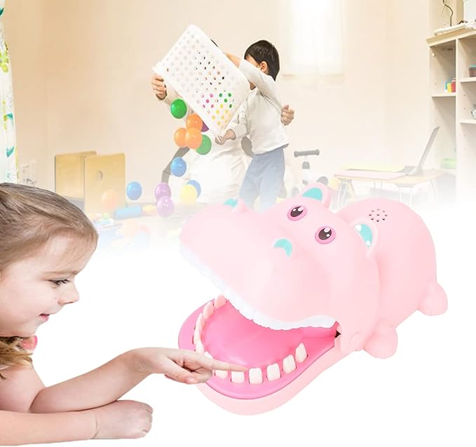 Watris Veiyi Cartoon Hippo Mouth Toy with Teeth, Alligator Teeth Game, Hippo Dentist Toy for Playing Training, Gags Joke Toy, Bite Finger Board Game for Kid Parent-Child Activities