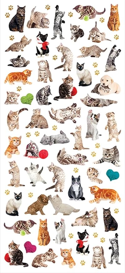 Playhouse Micro Mini Foil Accent Sticker Sheet for Crafts, Trading & Collecting - Pretty Kitties Cats 1 Pack