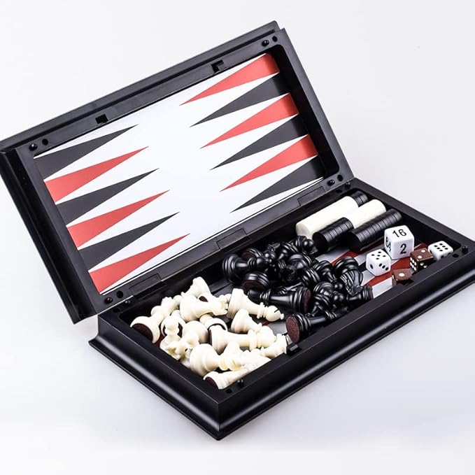 Travel Chess Set 3 in 1-10 Inch Chess Checkers Backgammon Set Magnetic - Travel Board Games Portable Travel Games