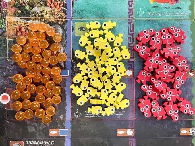 Stonemaier Games: Finspan Upgrade Pack | Squishy Eggs and Wooden Fish Tokens | 40 Young Tokens, 20 School Tokens, and 50 Squishy Egg Tokens (TPR Plastic) - Add to Finspan