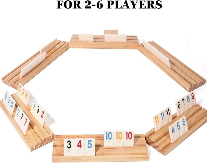 2-6 Players Rummy Cube Board Games Set with 6 Wooden Racks, 160 Tiles, Portable Case and Dice, for Family Friends Night Gifts Travel Party Games Sharpens Brain