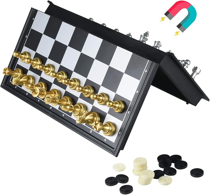 Travel Chess Set 9.8'' -Silver and Golden Chess Set- Educational Games for Kids and Adults with Game Board (9.8''_Silver and Golden)